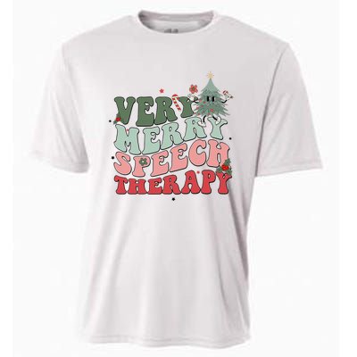 Very Merry Speech Therapist Christmas SLP Xmas Therapy Cooling Performance Crew T-Shirt