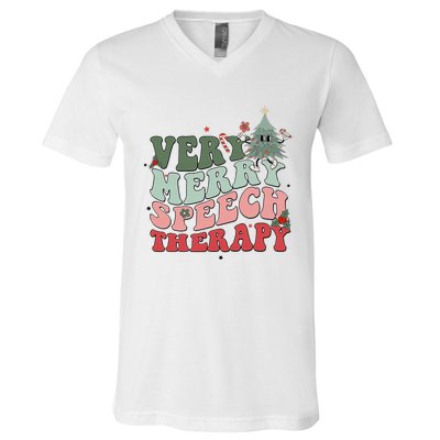 Very Merry Speech Therapist Christmas SLP Xmas Therapy V-Neck T-Shirt