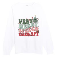 Very Merry Speech Therapist Christmas SLP Xmas Therapy Premium Crewneck Sweatshirt