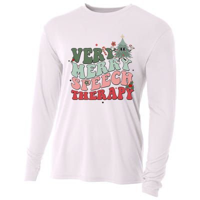 Very Merry Speech Therapist Christmas SLP Xmas Therapy Cooling Performance Long Sleeve Crew