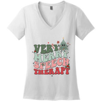 Very Merry Speech Therapist Christmas SLP Xmas Therapy Women's V-Neck T-Shirt