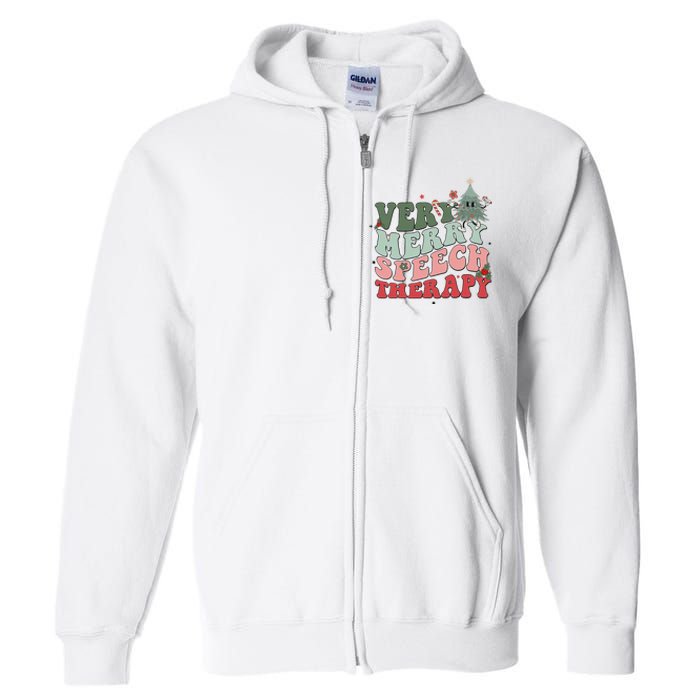 Very Merry Speech Therapist Christmas SLP Xmas Therapy Full Zip Hoodie