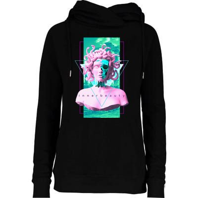 Vaporwave Medusa Statue with Skull Aesthetic Art Retro Womens Funnel Neck Pullover Hood