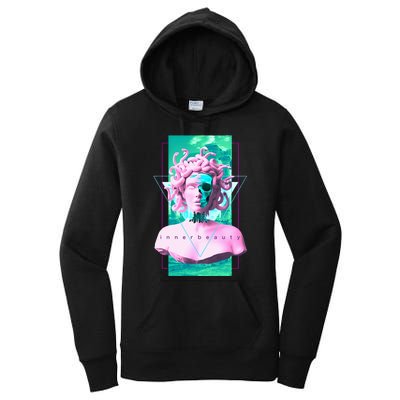 Vaporwave Medusa Statue with Skull Aesthetic Art Retro Women's Pullover Hoodie