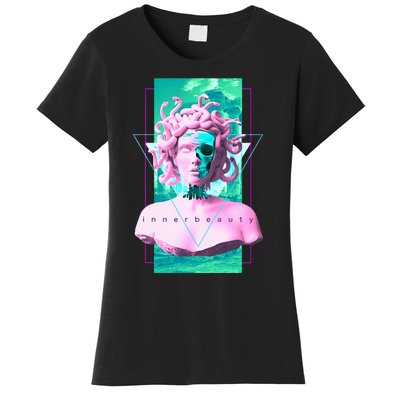 Vaporwave Medusa Statue with Skull Aesthetic Art Retro Women's T-Shirt