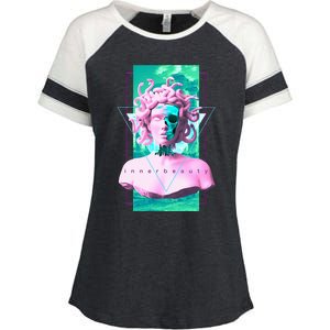 Vaporwave Medusa Statue with Skull Aesthetic Art Retro Enza Ladies Jersey Colorblock Tee