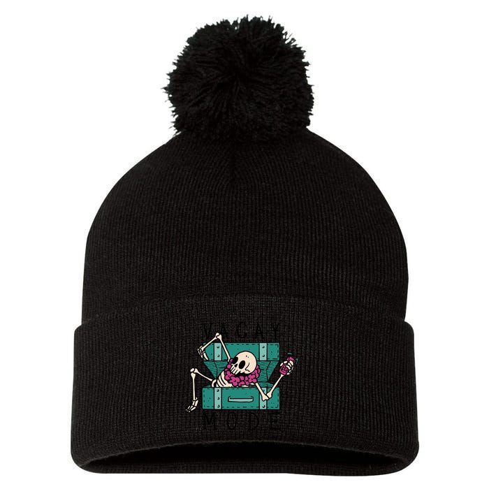 Vacay Mode Skeleton Pom Pom 12in Knit Beanie