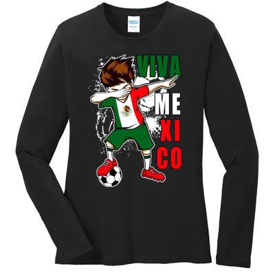 Viva Mexico Soccer Boy Independence Day Mexican Flag Ladies Long Sleeve Shirt