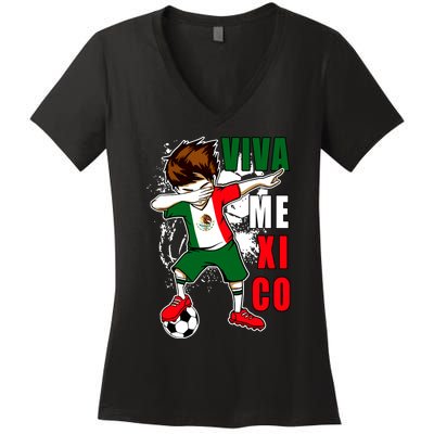 Viva Mexico Soccer Boy Independence Day Mexican Flag Women's V-Neck T-Shirt