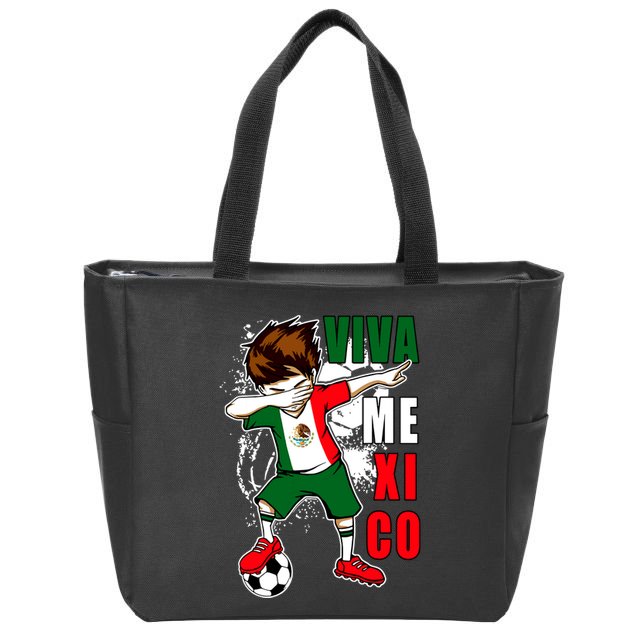 Viva Mexico Soccer Boy Independence Day Mexican Flag Zip Tote Bag