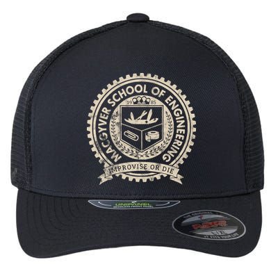 Vintage Macgyver School Of Engineering Improvise Or Die Flexfit Unipanel Trucker Cap
