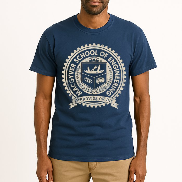 Vintage Macgyver School Of Engineering Improvise Or Die Tall T-Shirt