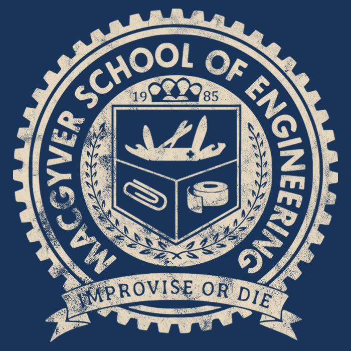Vintage Macgyver School Of Engineering Improvise Or Die Tall T-Shirt