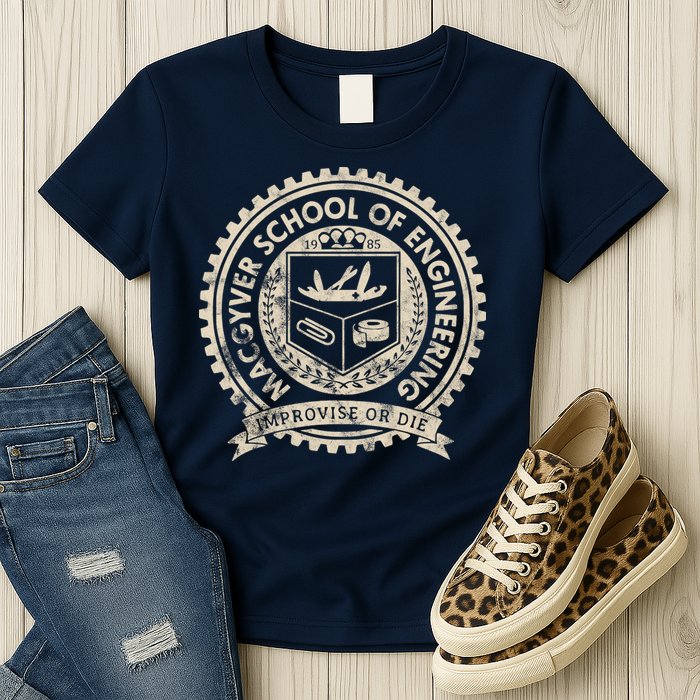 Vintage Macgyver School Of Engineering Improvise Or Die Womens T-Shirt