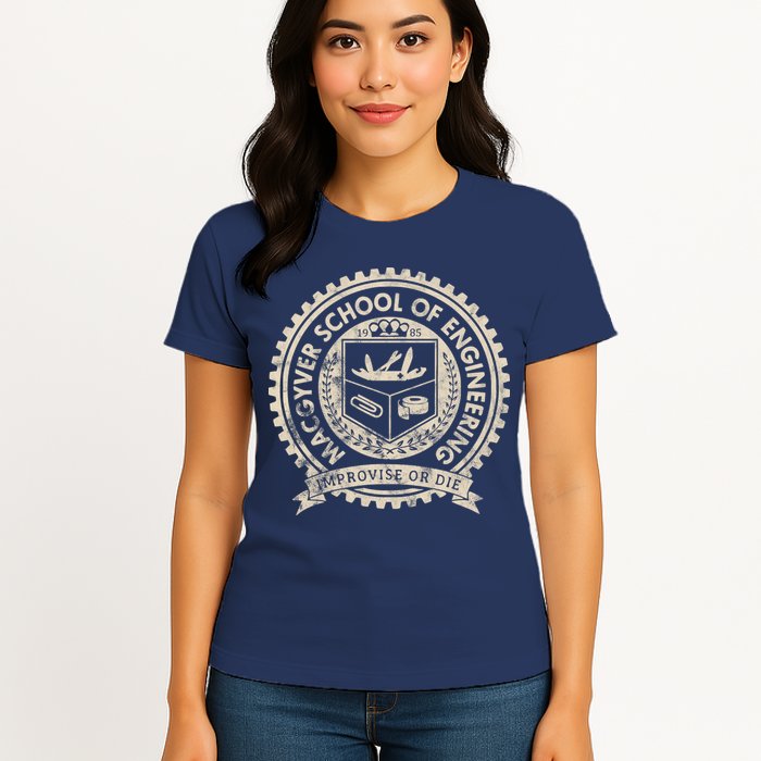 Vintage Macgyver School Of Engineering Improvise Or Die Womens T-Shirt