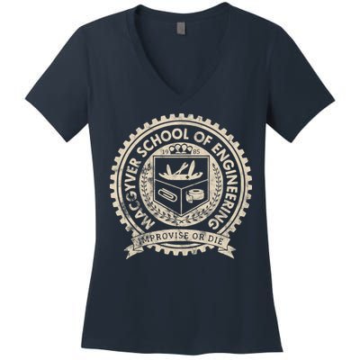 Vintage Macgyver School Of Engineering Improvise Or Die Women's V-Neck T-Shirt