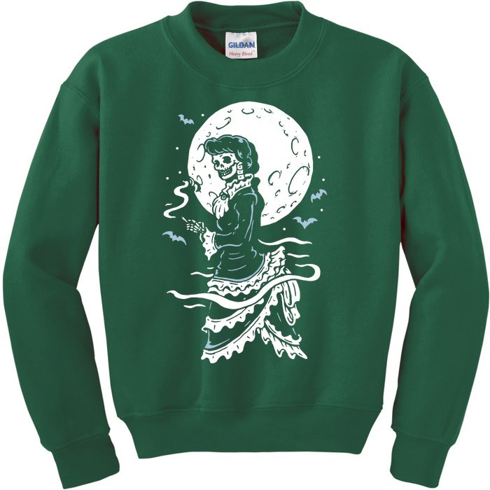 Victorian Moon Skeleton Horror Kids Sweatshirt