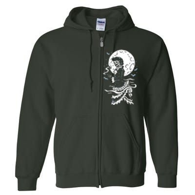 Victorian Moon Skeleton Horror Full Zip Hoodie