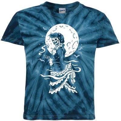 Victorian Moon Skeleton Horror Kids Tie-Dye T-Shirt