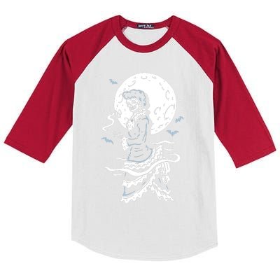 Victorian Moon Skeleton Horror Kids Colorblock Raglan Jersey