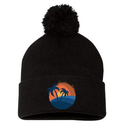 Vacation Mode Sunset Beach Pom Pom 12in Knit Beanie