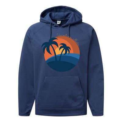 Vacation Mode Sunset Beach Performance Fleece Hoodie