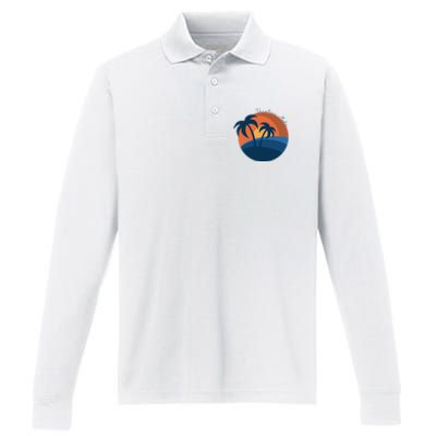 Vacation Mode Sunset Beach Performance Long Sleeve Polo