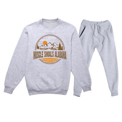 Vintage Muscle Shoals Alabama Mountain Hiking Souvenir Print Premium Crewneck Sweatsuit Set