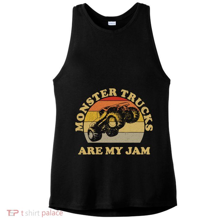 Vintage Monster Trucks Are My Jam Retro Sunset Design Ladies PosiCharge Tri-Blend Wicking Tank
