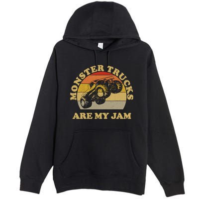 Vintage Monster Trucks Are My Jam Retro Sunset Design Premium Pullover Hoodie