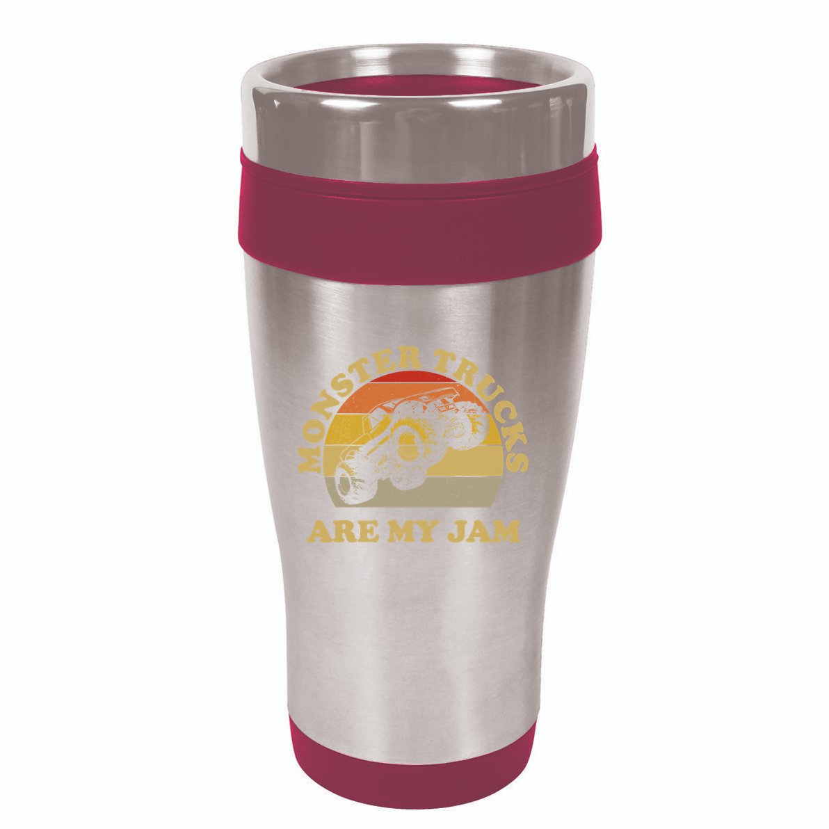 Vintage Monster Trucks Are My Jam Retro Sunset Design 16oz Travel Tumbler