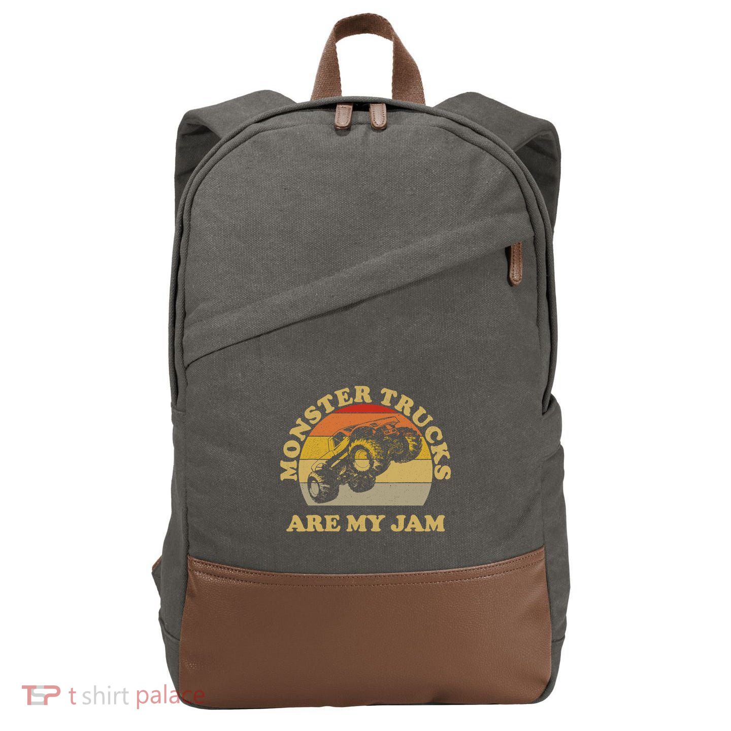 Vintage Monster Trucks Are My Jam Retro Sunset Design Cotton Canvas Backpack