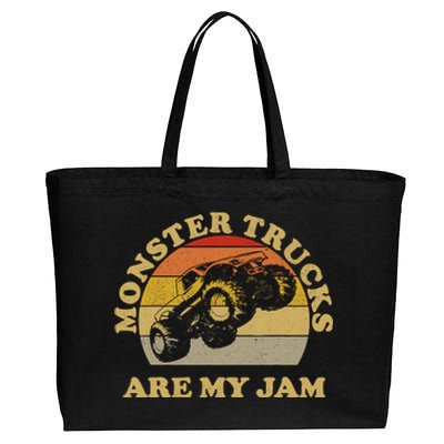 Vintage Monster Trucks Are My Jam Retro Sunset Design Cotton Canvas Jumbo Tote