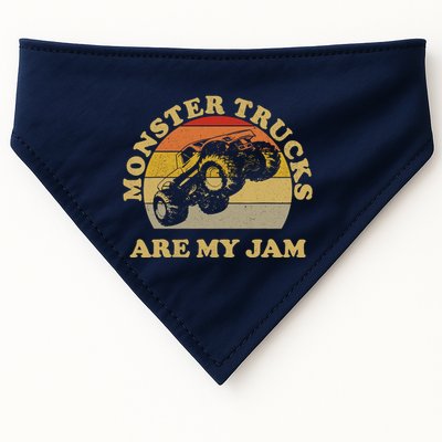 Vintage Monster Trucks Are My Jam Retro Sunset Design USA-Made Doggie Bandana