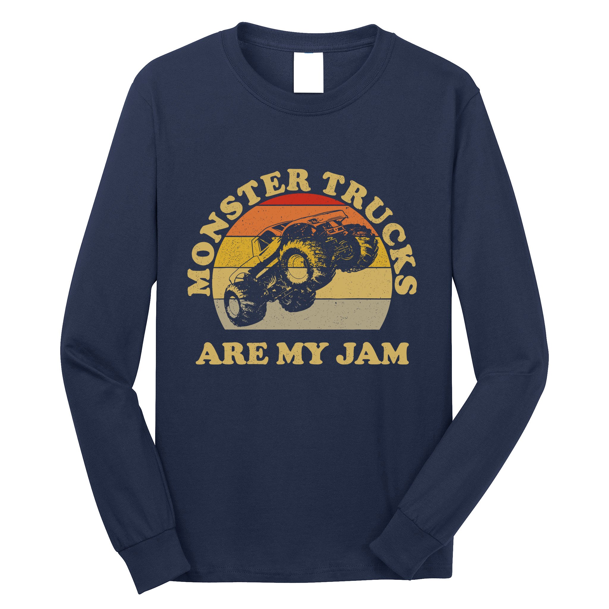 Vintage Monster Trucks Are My Jam Retro Sunset Design Long Sleeve Shirt