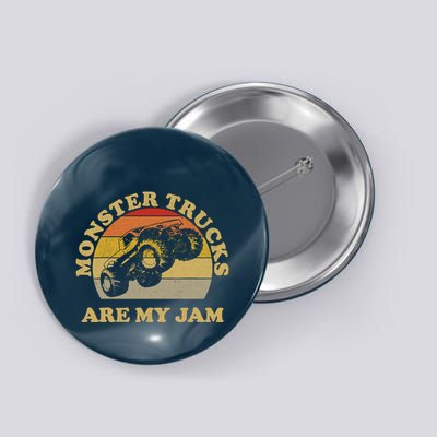 Vintage Monster Trucks Are My Jam Retro Sunset Design Button