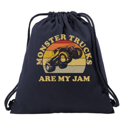 Vintage Monster Trucks Are My Jam Retro Sunset Design Drawstring Bag