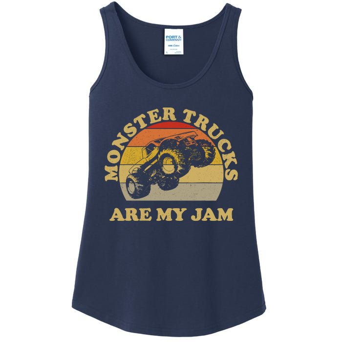 Vintage Monster Trucks Are My Jam Retro Sunset Design Ladies Essential Tank