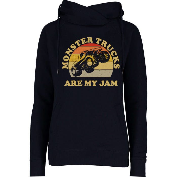 Vintage Monster Trucks Are My Jam Retro Sunset Design Womens Funnel Neck Pullover Hood