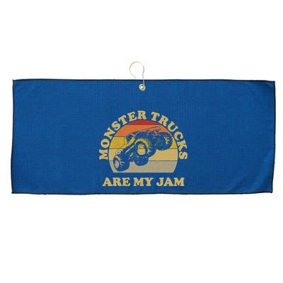 Vintage Monster Trucks Are My Jam Retro Sunset Design Large Microfiber Waffle Golf Towel