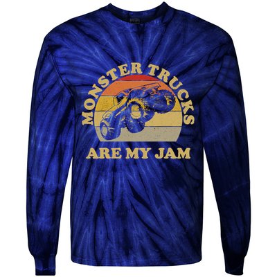 Vintage Monster Trucks Are My Jam Retro Sunset Design Tie-Dye Long Sleeve Shirt