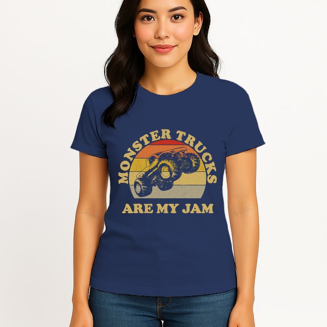 Vintage Monster Trucks Are My Jam Retro Sunset Design Womens T-Shirt