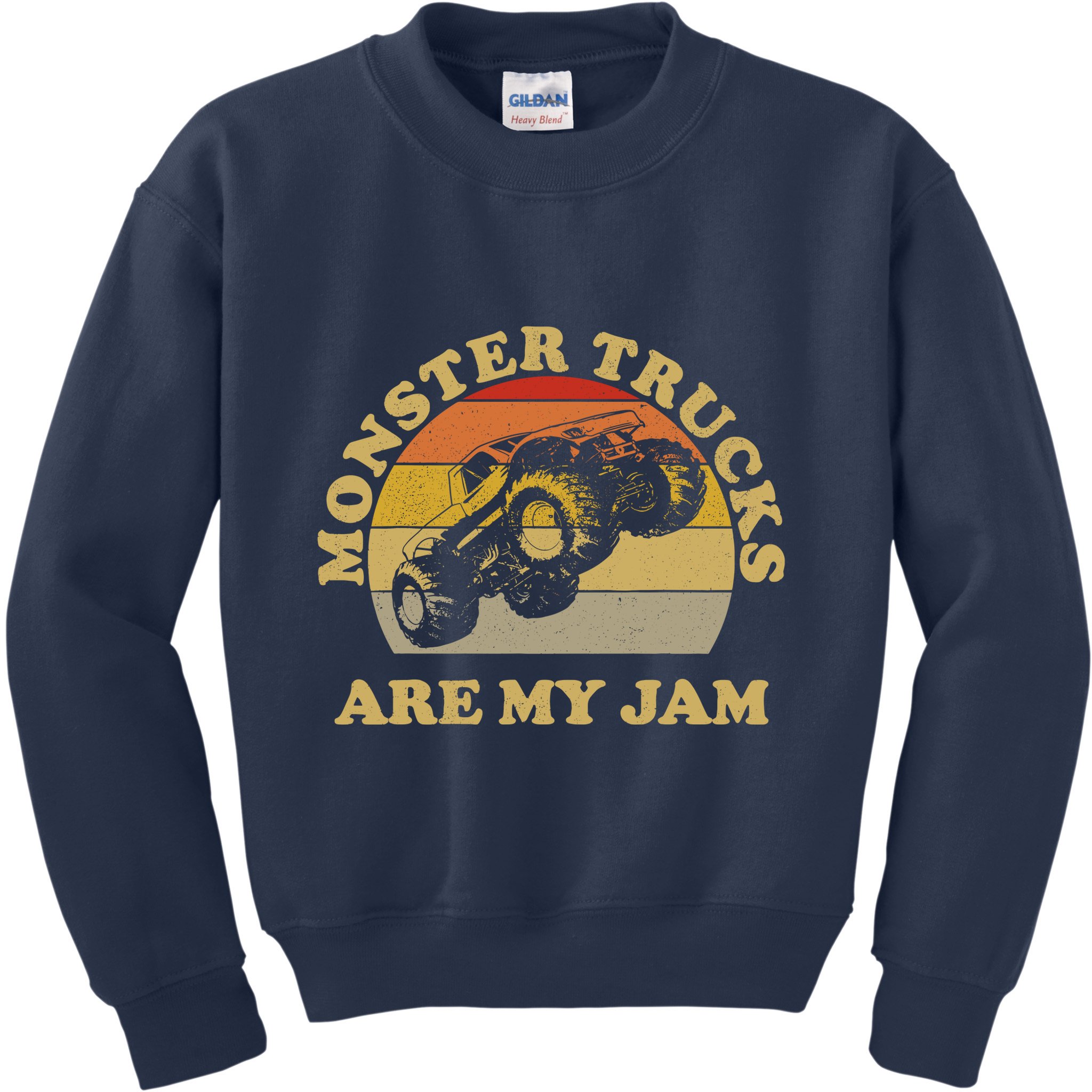Vintage Monster Trucks Are My Jam Retro Sunset Design Kids Sweatshirt