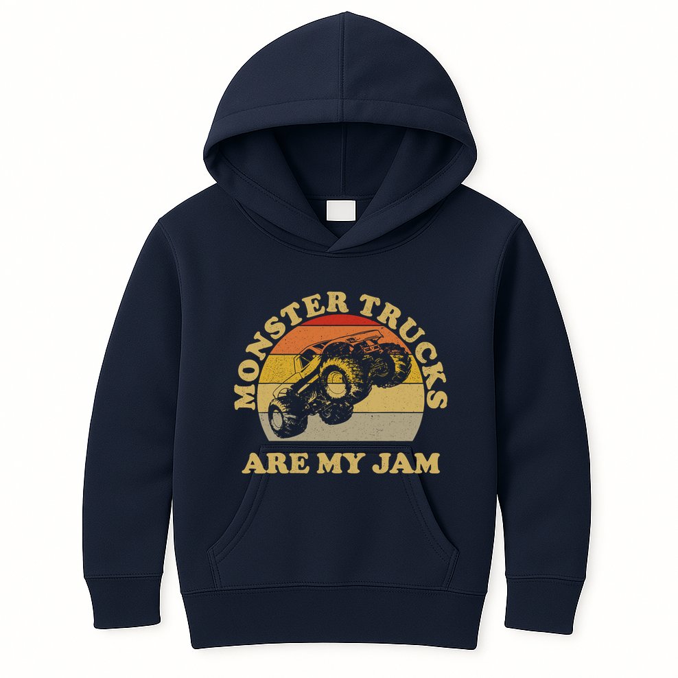 Vintage Monster Trucks Are My Jam Retro Sunset Design Kids Hoodie