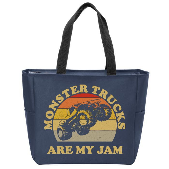 Vintage Monster Trucks Are My Jam Retro Sunset Design Zip Tote Bag