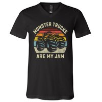 Vintage Monster Truck Retro Style Monster Trucks Are My Jam V-Neck T-Shirt