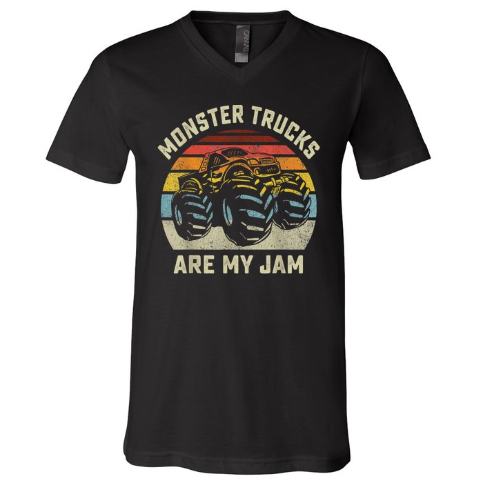 Vintage Monster Truck Retro Style Monster Trucks Are My Jam V-Neck T-Shirt