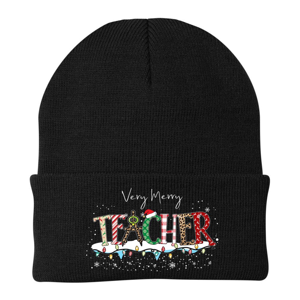 Very Merry Teacher Holiday Christmas Beanie