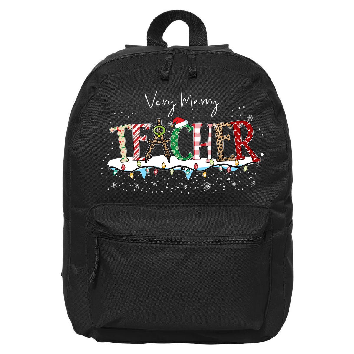 Very Merry Teacher Holiday Christmas 16 in Basic Backpack