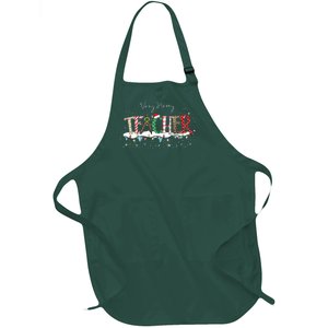 Very Merry Teacher Holiday Christmas Full-Length Apron With Pockets